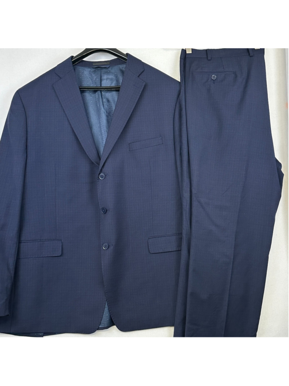Collection by Michael Strahan Suit Men 56L Blue Micro Check 100% Wool Big & Tall